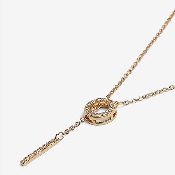 Nwt Express Rhinestone Threaded Y Necklace Gold Tones 14$